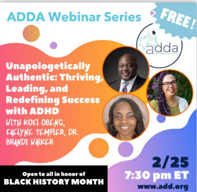 Adults with ADHD Black History image and registration link.